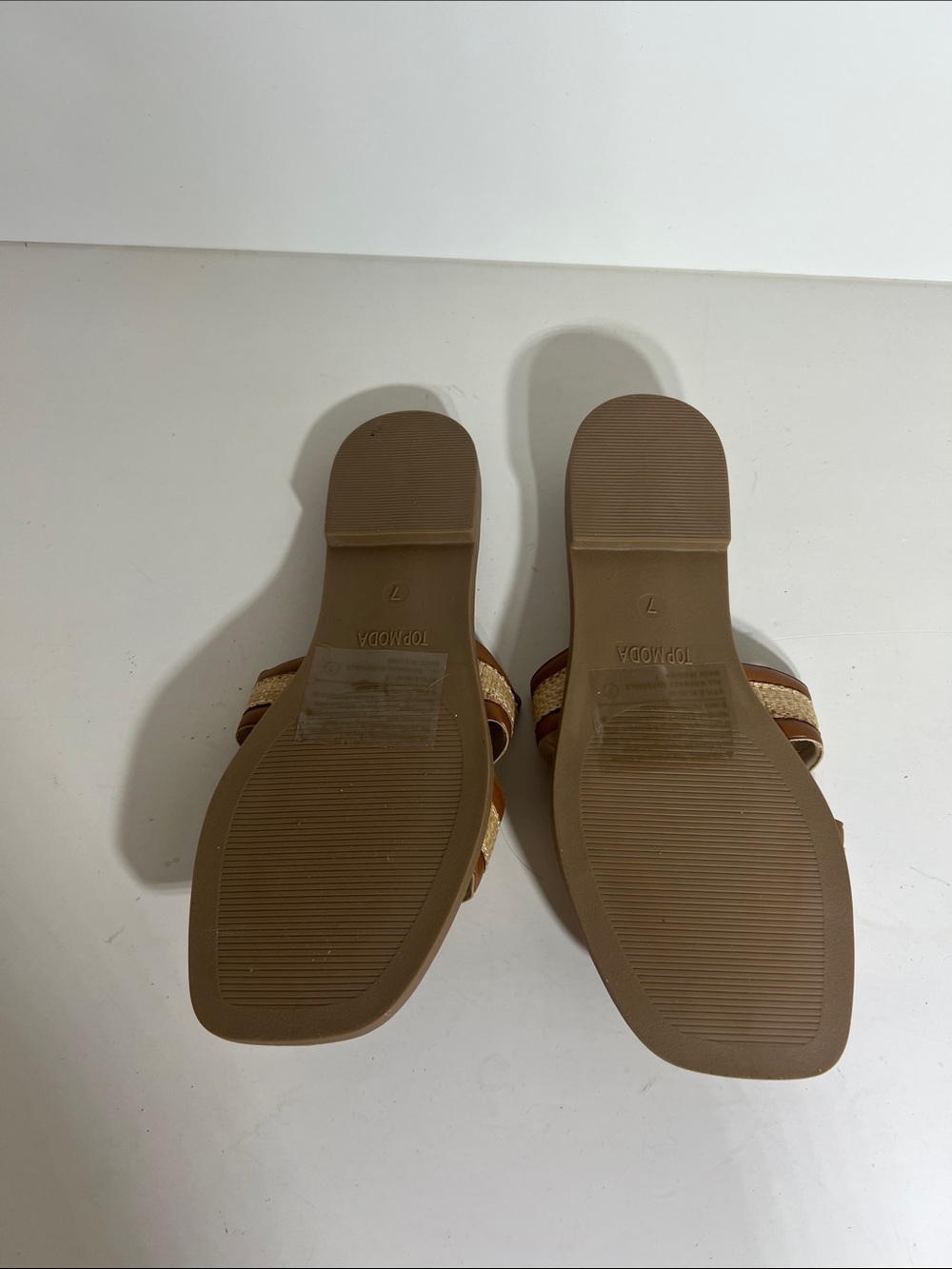 TOP Moda Tan and Beige Raffia-Trim Slide Mules - Picture 4 of 5
